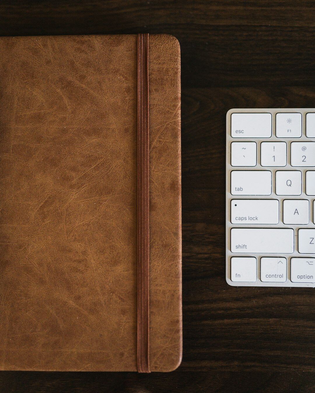 Overhead view of a laptop, notebook and coffee on a desk